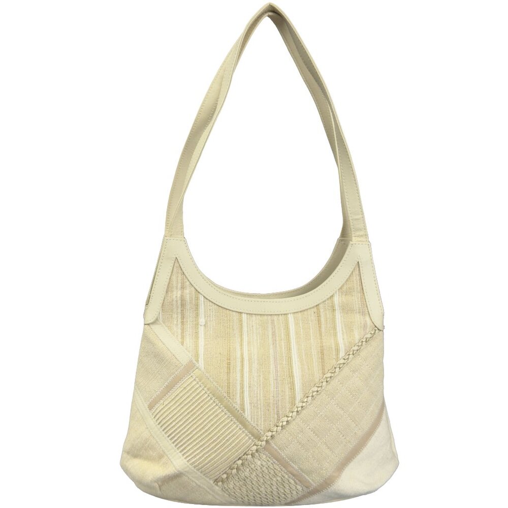 Vintage VALERIE BARAD Patchwork Fabric Shoulder Bag Cream Woven Hobo Purse